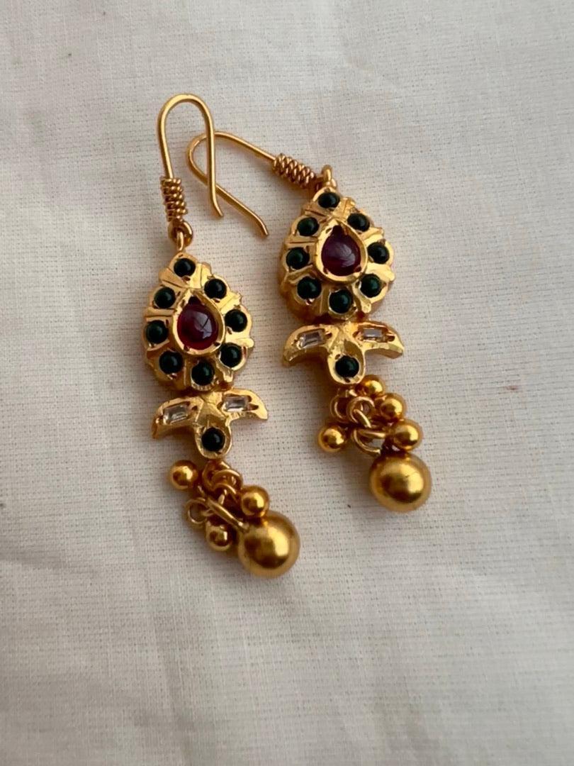 Gold polish kemp pink & green hook earrings-Earrings-CI-House of Taamara
