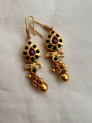 Gold polish kemp pink & green hook earrings-Earrings-CI-House of Taamara