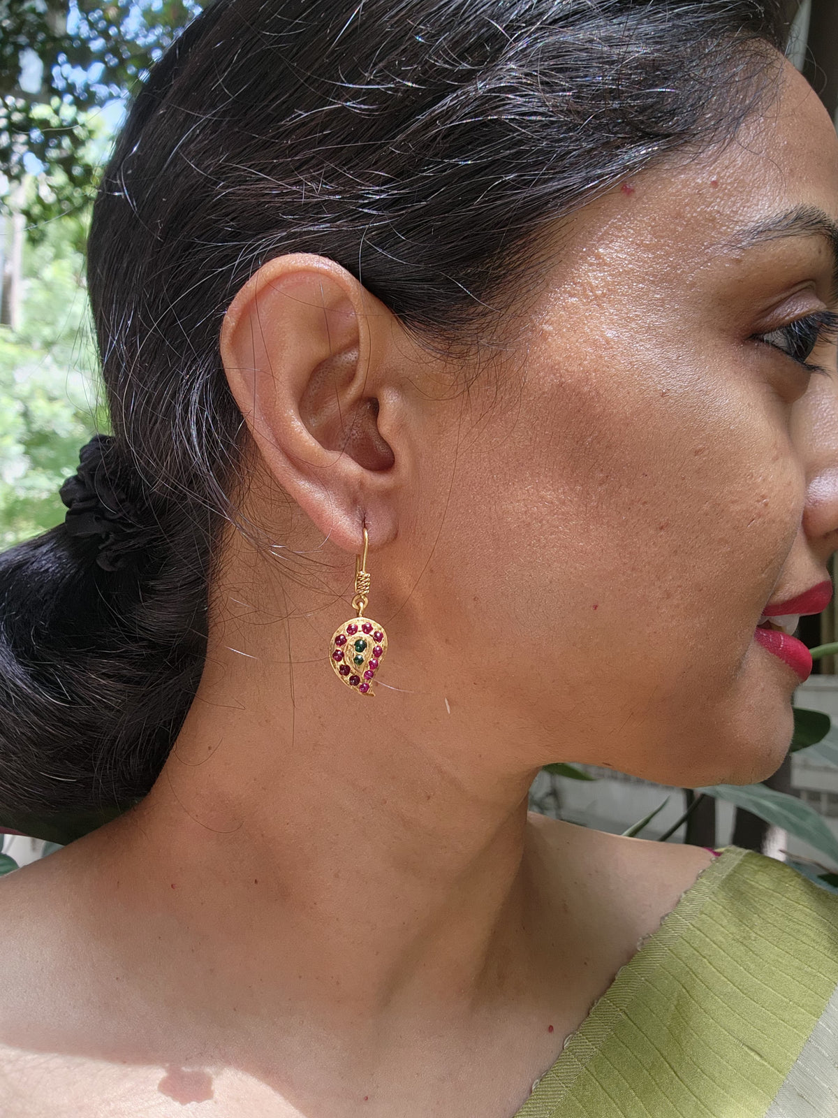 Gold polish kemp pink & green mango hook earrings-Earrings-CI-House of Taamara