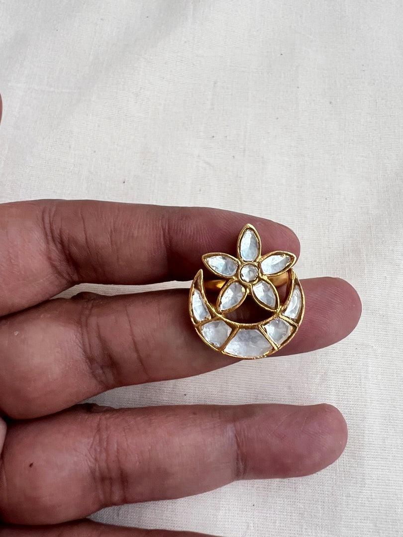 Gold polish kundan adjustable ring-Finger Ring-CI-House of Taamara