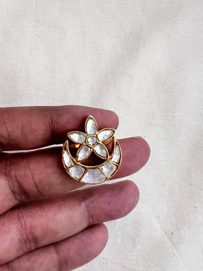 Gold polish kundan adjustable ring-Finger Ring-CI-House of Taamara