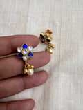 Gold polish kundan and blue flower studs-Earrings-CI-House of Taamara