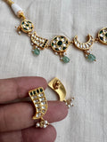 Gold polish kundan and emerald choker with pearls & jade beads, set-Silver Neckpiece-CI-House of Taamara