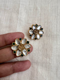 Gold polish kundan and emerald flower studs-Earrings-CI-House of Taamara