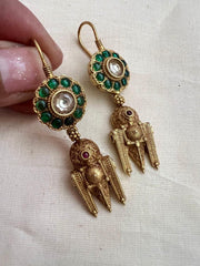 Gold polish kundan and emerald hangings-Earrings-CI-House of Taamara