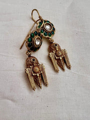 Gold polish kundan and emerald hangings-Earrings-CI-House of Taamara