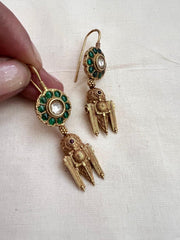 Gold polish kundan and emerald hangings-Earrings-CI-House of Taamara