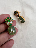Gold polish kundan and emerald inlay work earrings-Earrings-CI-House of Taamara