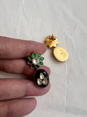 Gold polish kundan and emerald inlay work studs-Earrings-CI-House of Taamara