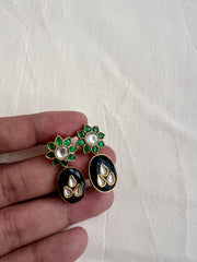 Gold polish kundan and emerald inlay work studs-Earrings-CI-House of Taamara