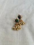 Gold polish kundan and emerald jhumkas with pearls-Earrings-CI-House of Taamara