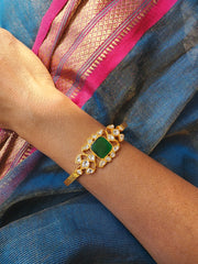 Gold polish kundan and emerald kada-Silver Bracelet-CI-House of Taamara