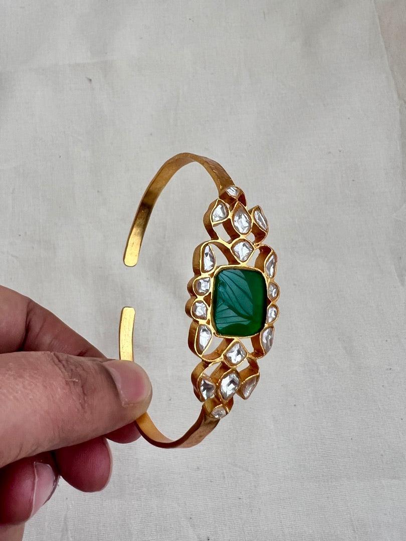 Gold polish kundan and emerald kada-Silver Bracelet-CI-House of Taamara