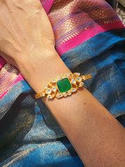 Gold polish kundan and emerald kada-Silver Bracelet-CI-House of Taamara