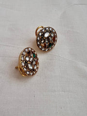 Gold polish kundan and emerald studs-Earrings-CI-House of Taamara