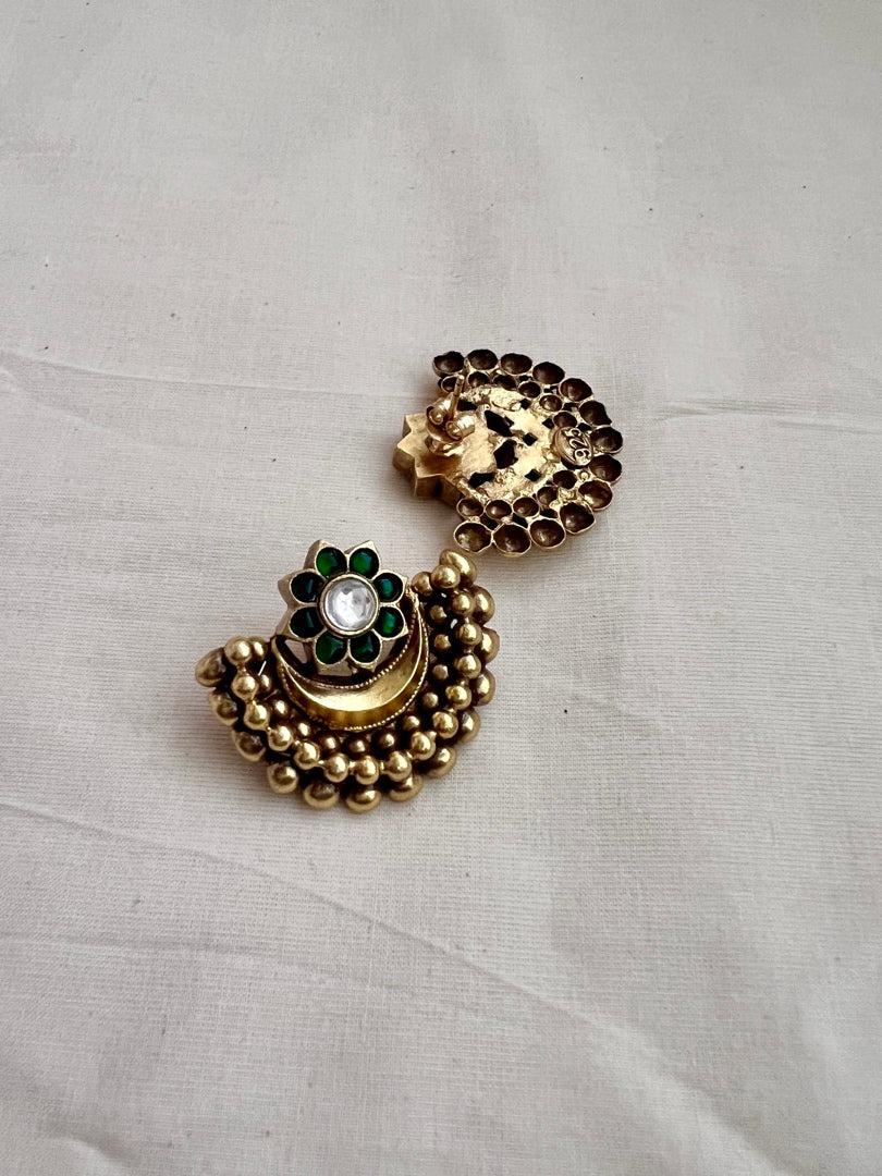 Gold polish kundan and emerald studs-Earrings-CI-House of Taamara