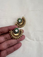 Gold polish kundan and emerald studs-Earrings-CI-House of Taamara