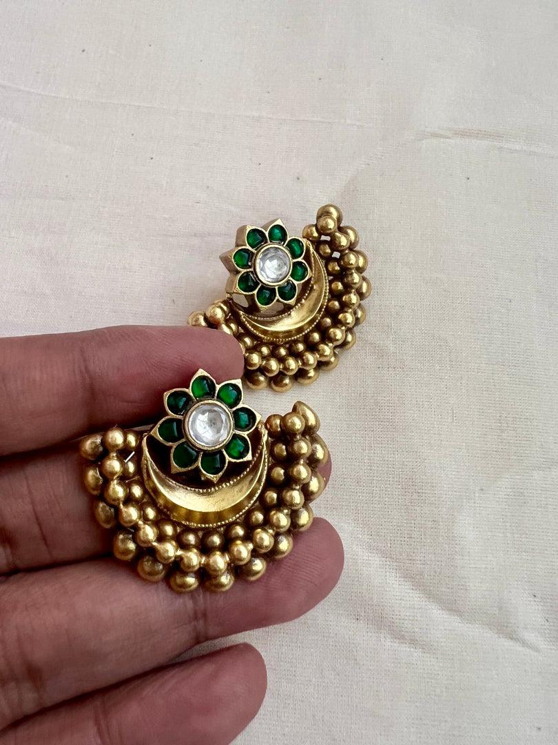 Gold polish kundan and emerald studs-Earrings-CI-House of Taamara