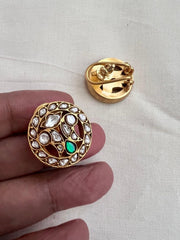 Gold polish kundan and emerald studs-Earrings-CI-House of Taamara