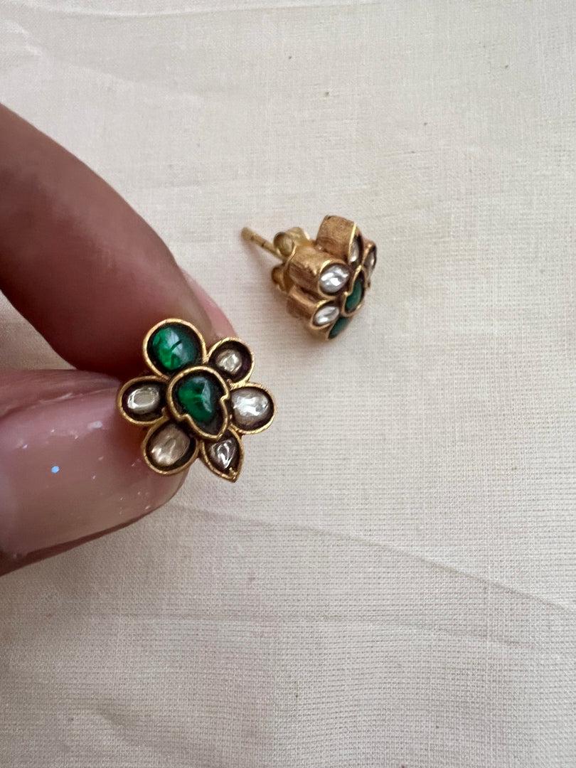 Gold polish kundan and emerald studs-Earrings-CI-House of Taamara