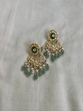 Gold polish kundan and jade inlay work earrings with pearls-Earrings-CI-House of Taamara
