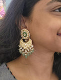Gold polish kundan and jade inlay work earrings with pearls-Earrings-CI-House of Taamara