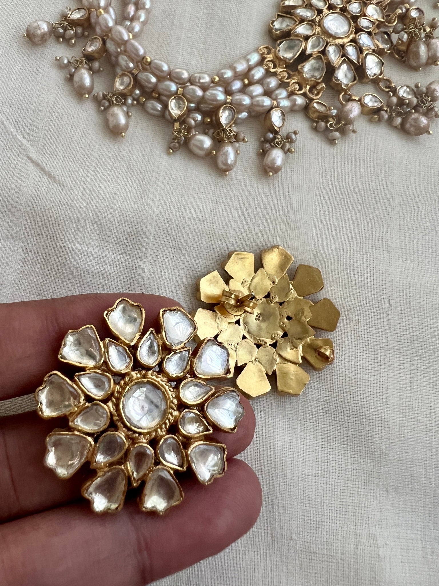 Gold polish kundan and pearl choker set – House of Taamara