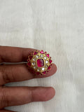 Gold polish kundan and ruby adjustable ring-Finger Ring-CI-House of Taamara