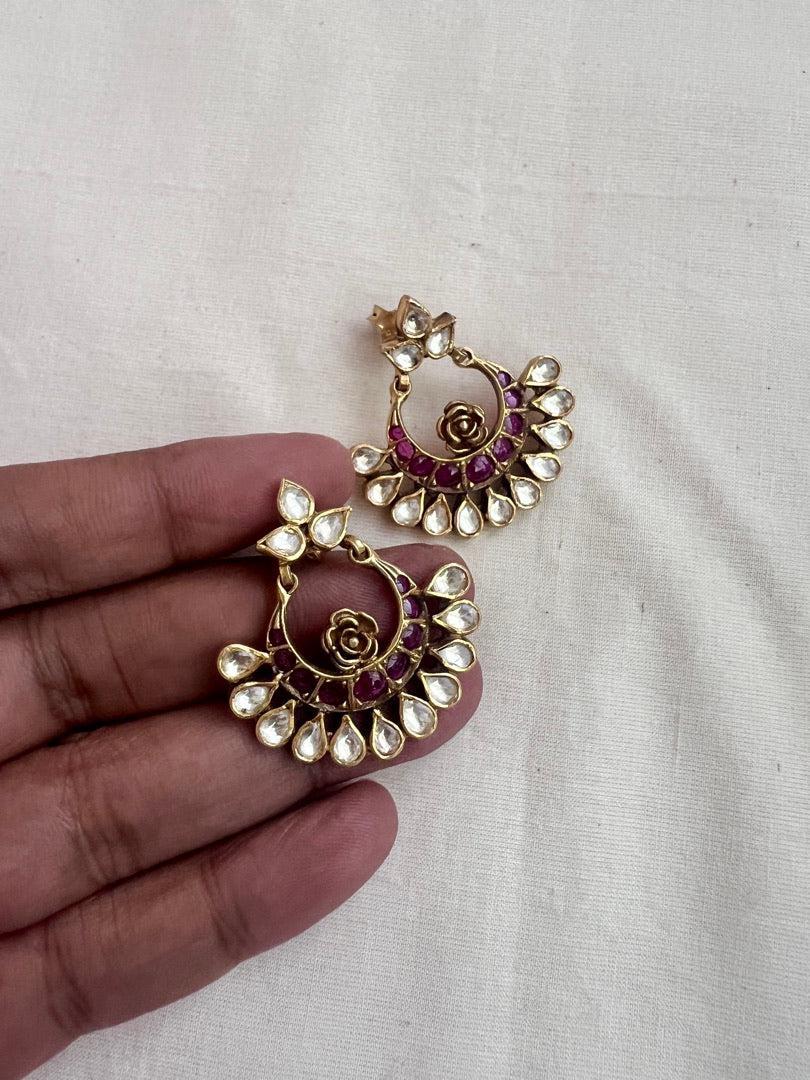 Gold polish kundan and ruby chandbalis-Earrings-CI-House of Taamara