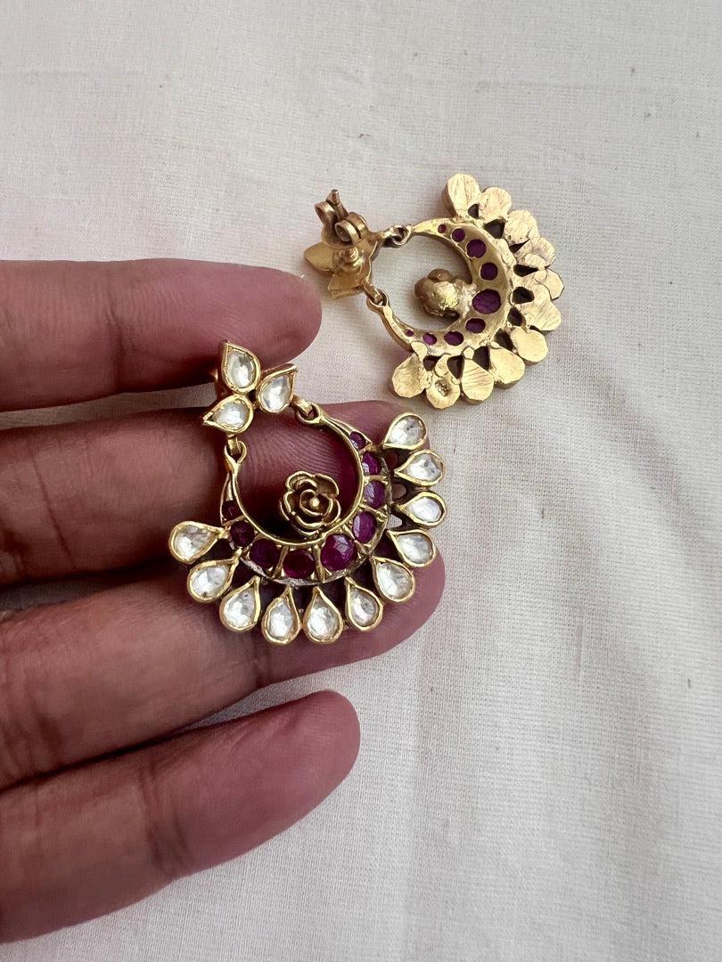 Gold polish kundan and ruby chandbalis-Earrings-CI-House of Taamara