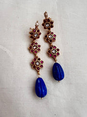 Gold polish kundan and ruby earrings with blue lapiz beads-Earrings-CI-House of Taamara