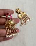 Gold polish kundan and ruby earrings with pearls-Earrings-CI-House of Taamara