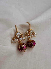 Gold polish kundan and ruby hangings-Earrings-CI-House of Taamara