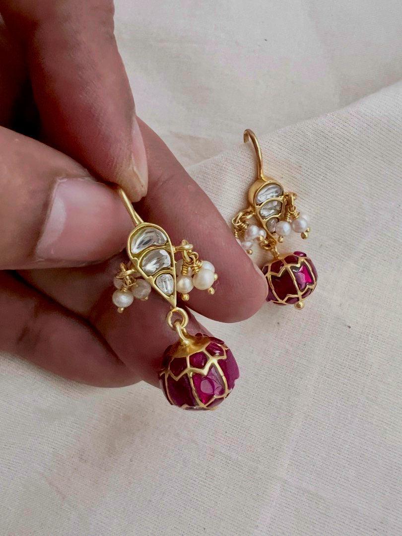 Gold polish kundan and ruby hangings-Earrings-CI-House of Taamara
