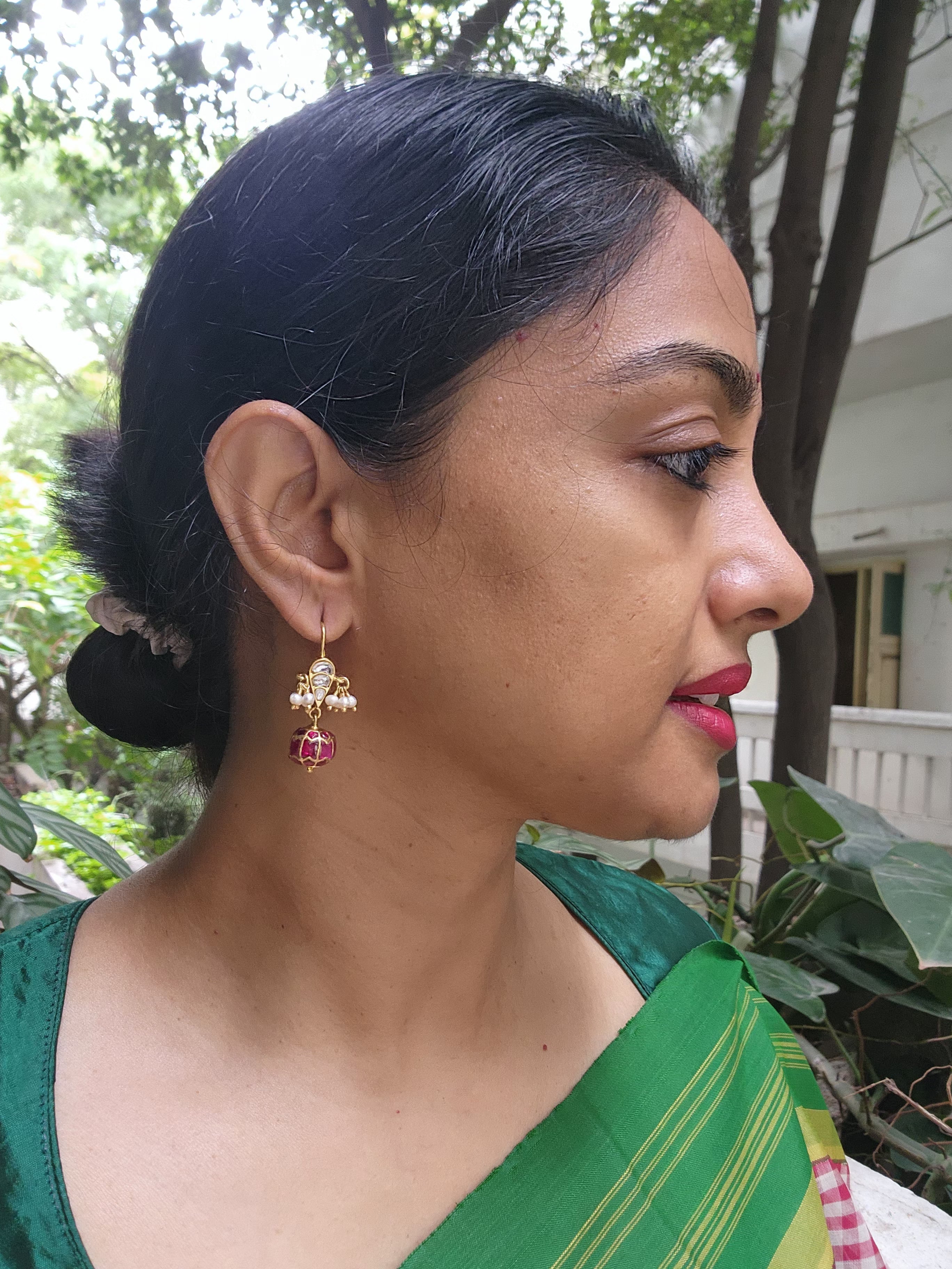 Gold polish kundan and ruby hangings-Earrings-CI-House of Taamara