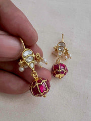 Gold polish kundan and ruby hangings-Earrings-CI-House of Taamara