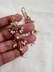 Gold polish kundan and ruby hangings with pearls-Earrings-CI-House of Taamara