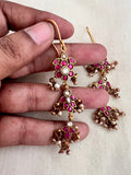 Gold polish kundan and ruby hangings with pearls-Earrings-CI-House of Taamara