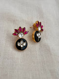 Gold polish kundan and ruby inlay work earrings-Earrings-CI-House of Taamara