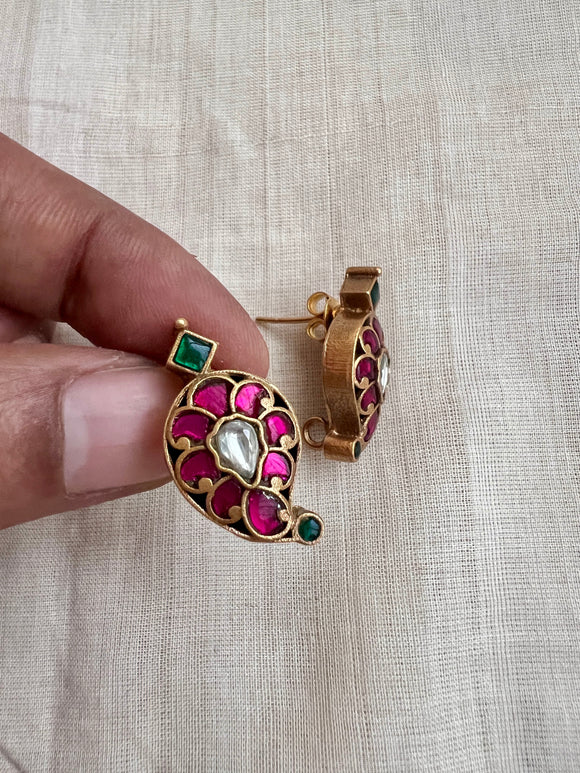 Gold polish kundan and ruby mango studs-Earrings-CI-House of Taamara