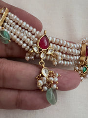 Gold polish kundan and ruby pendant with jade beads & pearls necklace-Silver Neckpiece-CI-House of Taamara