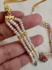 Gold polish kundan and ruby pendant with pearls choker-Silver Neckpiece-CI-House of Taamara