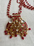 Gold polish kundan and ruby pendant with ruby beads chain-Silver Neckpiece-CI-House of Taamara