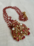 Gold polish kundan and ruby pendant with ruby beads chain-Silver Neckpiece-CI-House of Taamara