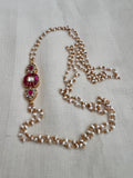 Gold polish kundan and ruby side mope with pearls long chain-Silver Neckpiece-CI-House of Taamara
