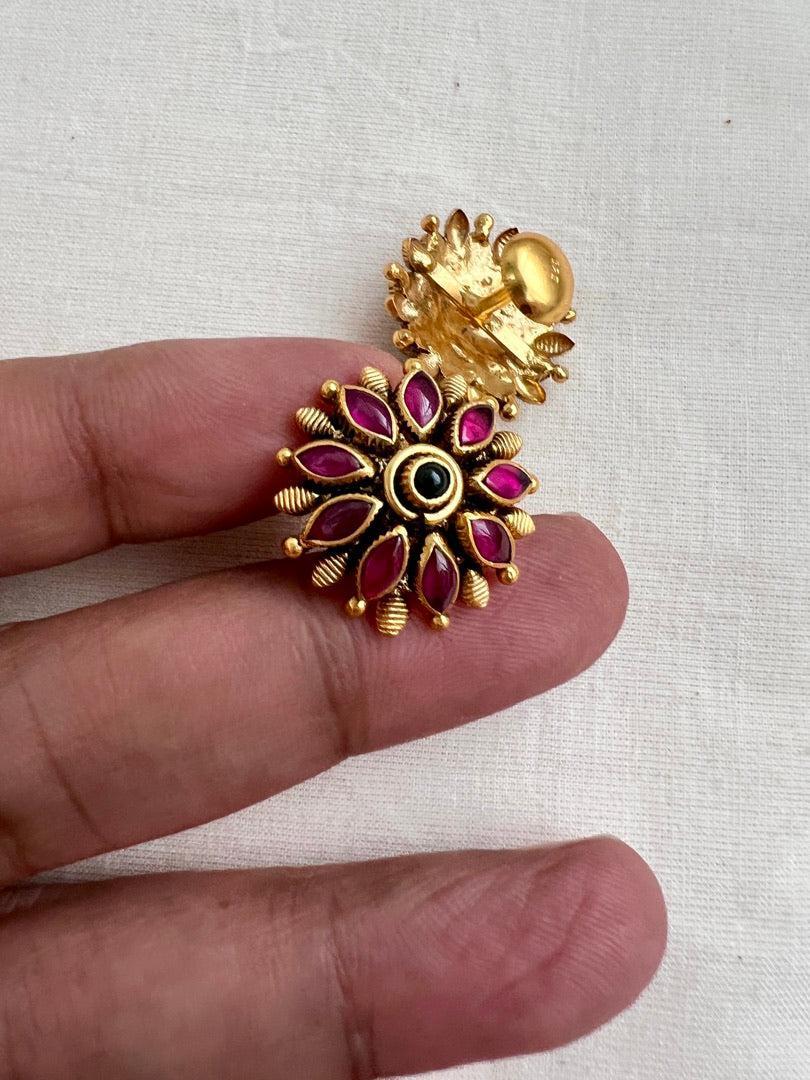 Gold polish kundan and ruby studs-Earrings-CI-House of Taamara