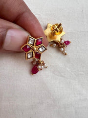 Gold polish kundan and ruby studs-Earrings-CI-House of Taamara