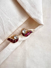 Gold polish kundan and ruby studs-Earrings-CI-House of Taamara
