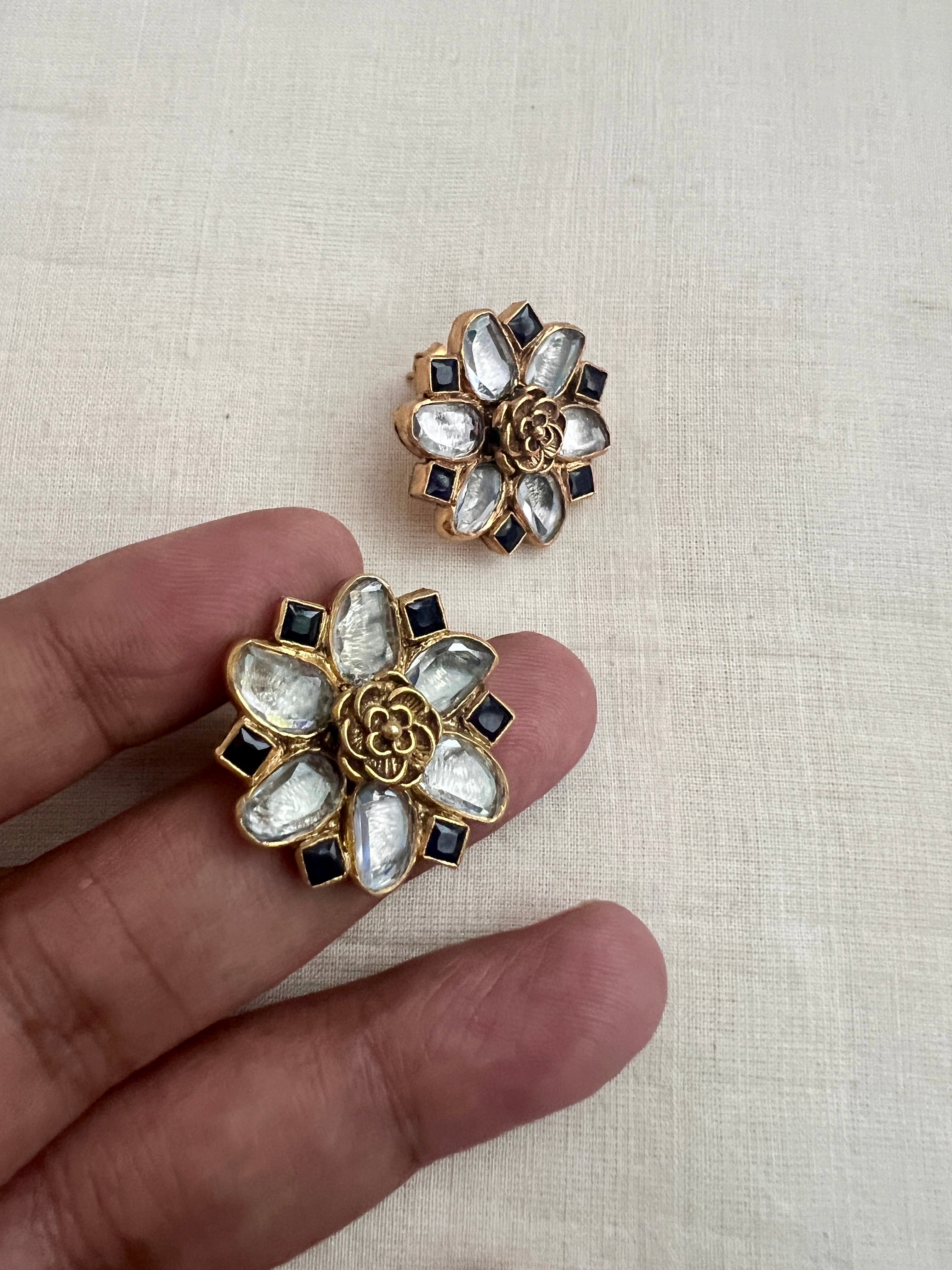 Gold polish kundan and ruby studs-Earrings-CI-House of Taamara