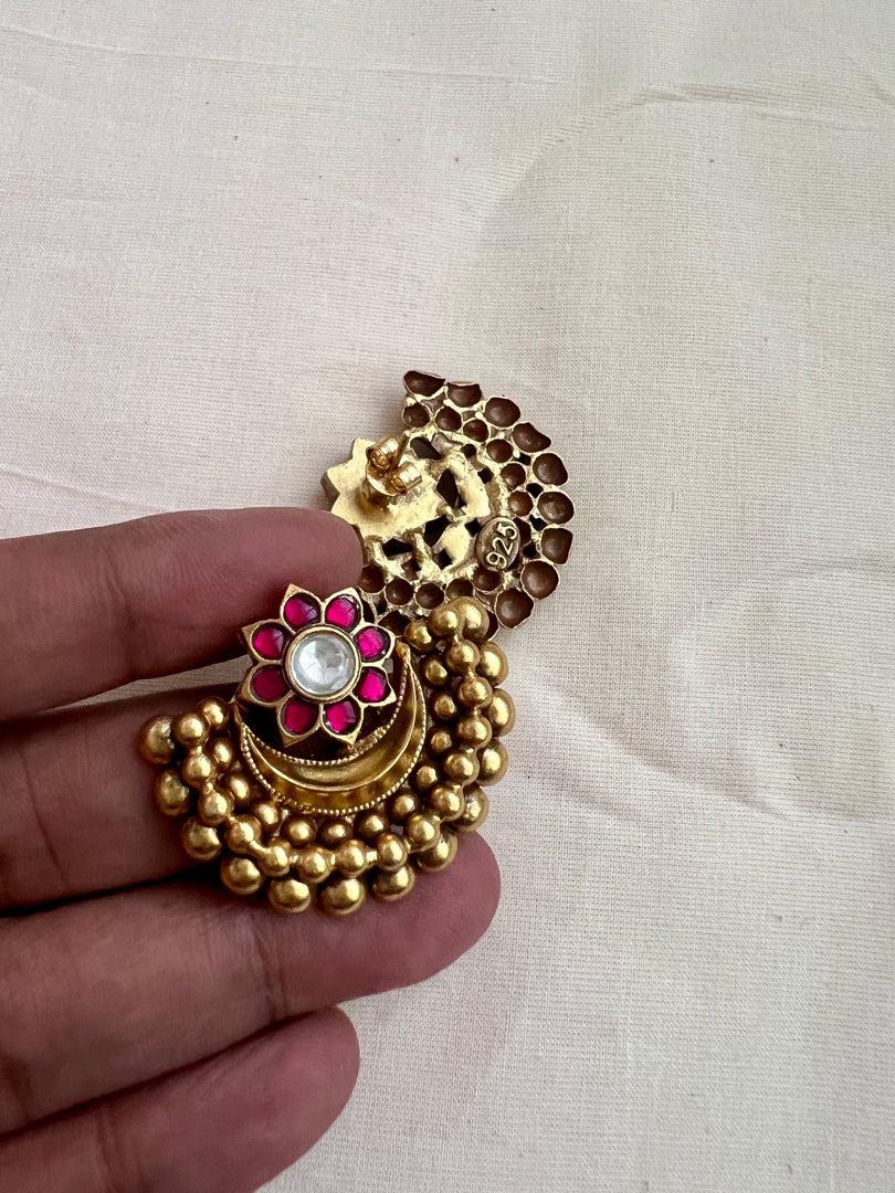 Gold polish kundan and ruby studs-Earrings-CI-House of Taamara